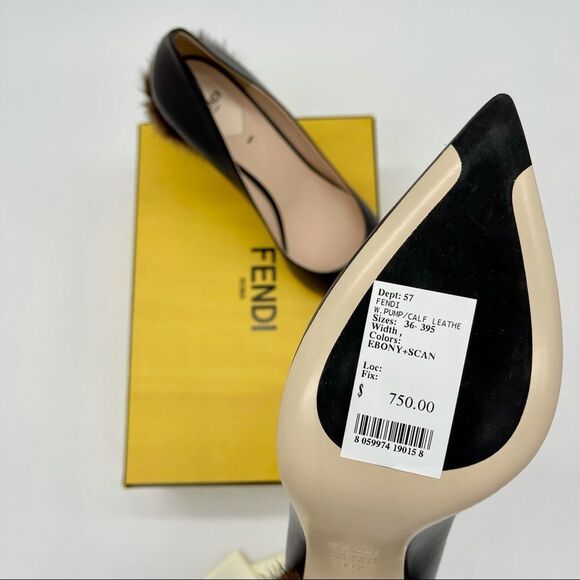 Fendi Leather Closed Toe Pumps in Black w/ Mink Fur on Heels Women Size 39.5 - Picture 7 of 15